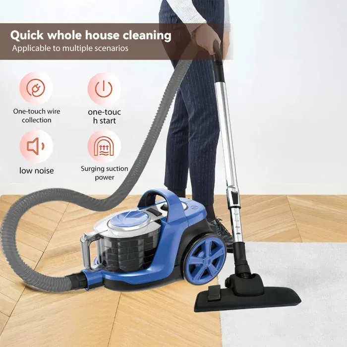 Aspirateur traîneau sans sac puissant pour maison collecteur de poussière de tapis horizontal longueur cordon 5 m-4 L 1600w-bleu