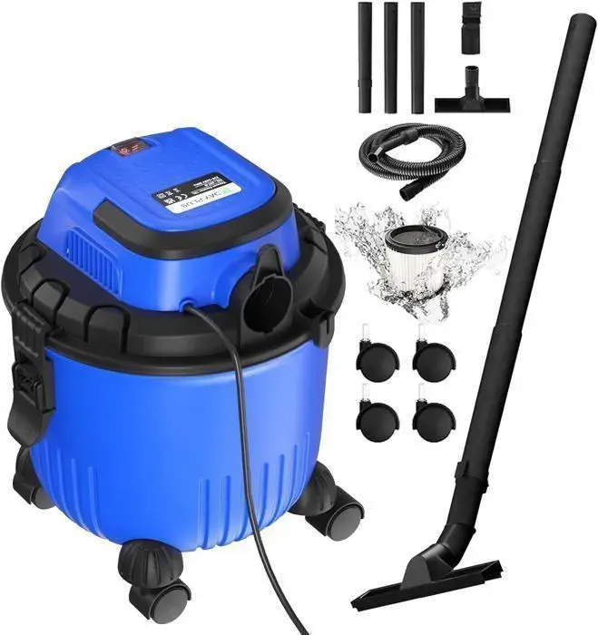 Aspirateur Traîneau Tambour humide et sec 15L - DAYPLUS Aspirateur eau et poussières 1500W 16Kpa