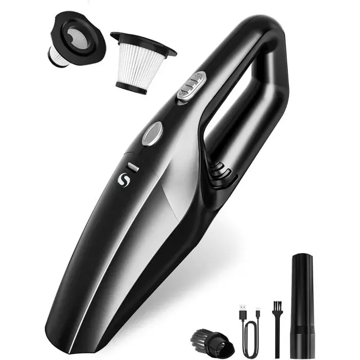 Aspirateur Voiture Puissant Aspirateur à Main De Table avec Batterie Rechargeable pour Voiture Poils danimaux Maison Noir