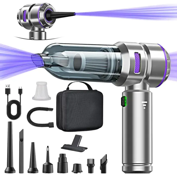 Aspirateur Voiture Sans Fil Mini Aspirateur à Main 4 en 1 Moteur Brushless 3 Niveaux d’Aspiration Souffleur d’Air Violet