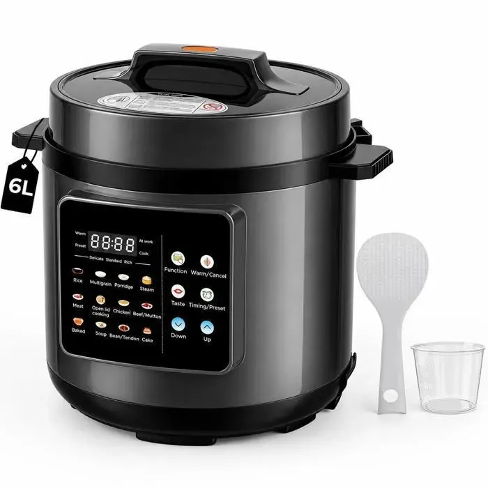 Autocuiseur Électrique 6 L - Multicuiseur 12 En 1 avec Commande Tactile Programmation 24 H Texture Réglable et Cuve Antiadhésive