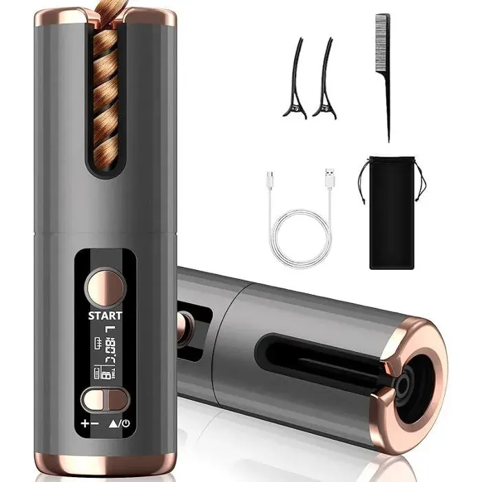 Automatic Wireless Curling Iron with 6 Temperature Settings TimerUSB Rechargeable Ceramic CurlerAnti scaldfor Long FER A FRISER