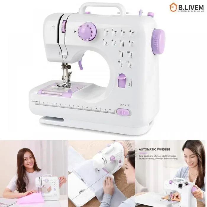 B.LIVEM Machine à Coudre Électrique 12 points Double Fil Surjeteuse électrique Blanc
