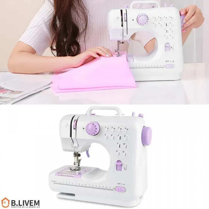 B.LIVEM.Machine à Coudre Électrique Multifonctionnelle - 12 points - Double fil - Semi Automatique - Blanc