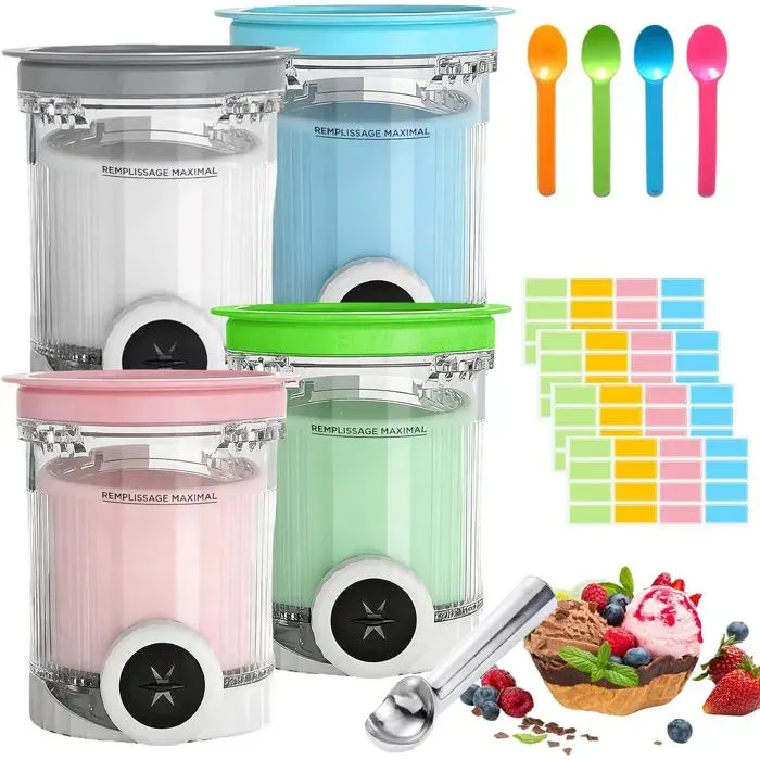 Bacs À Crème Glacée4 Pièces Récipient Creami Pour La Machine À Glace Ninja CreamiRécipients De Rechange CompatiblesPour Nc700