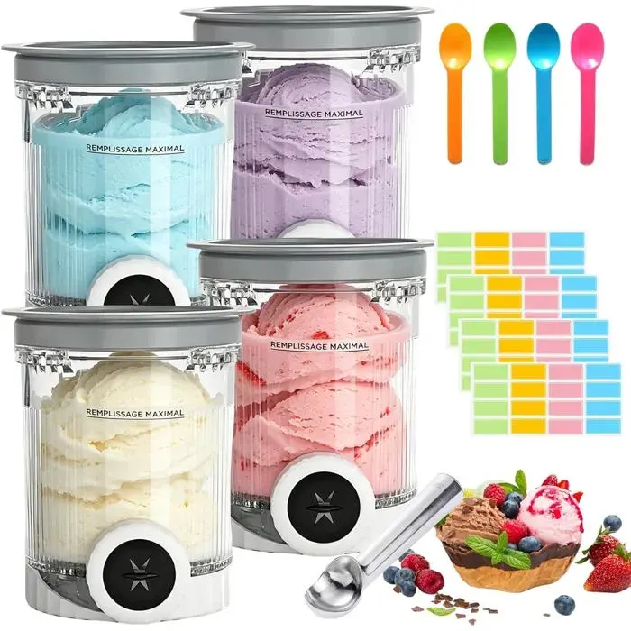 Bacs À Crème Glacée4 Pièces Récipient Creami Pour La Machine À Glace Ninja CreamiRécipients De Rechange CompatiblesPour Nc701