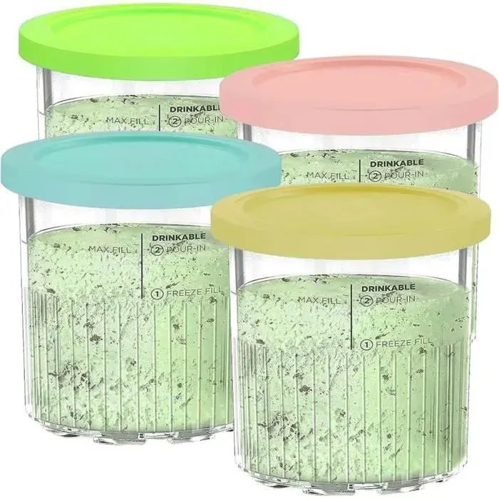 Bacs Crme Glace pour Ninja CREAMi Deluxe Sorbetire Machine Lot de 4 Pot Bol et Couvercles pour Creamy NC501EU N ENSEMBLE SORBETIERE