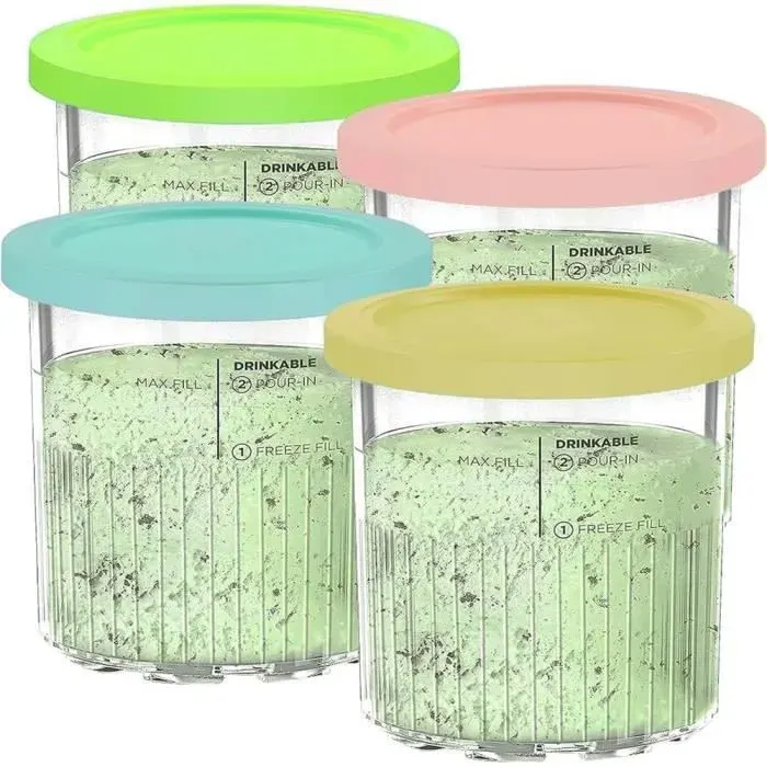 Bacs Crme Glace pour Ninja CREAMi Deluxe Sorbetire Machine Lot de 4 Pot Bol et Couvercles pour Creamy NC501EU N ENSEMBLE USTENSILES