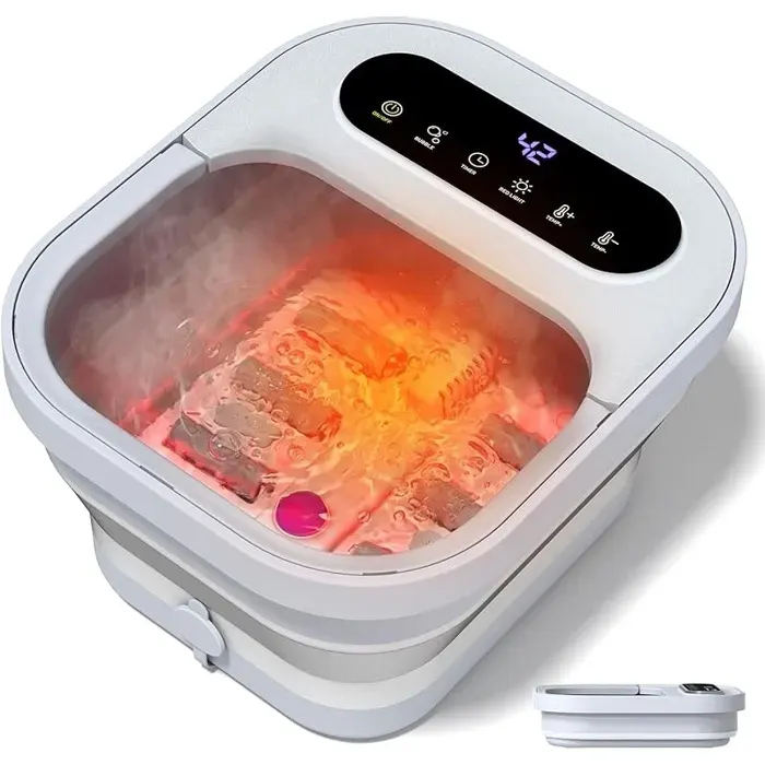Bain de Pieds Massant Chauffant Pliable Balnéothérapie Pieds avec Bulles 24 Niveaux de Chauffage (35-48°C) Rouleaux Infrarouge