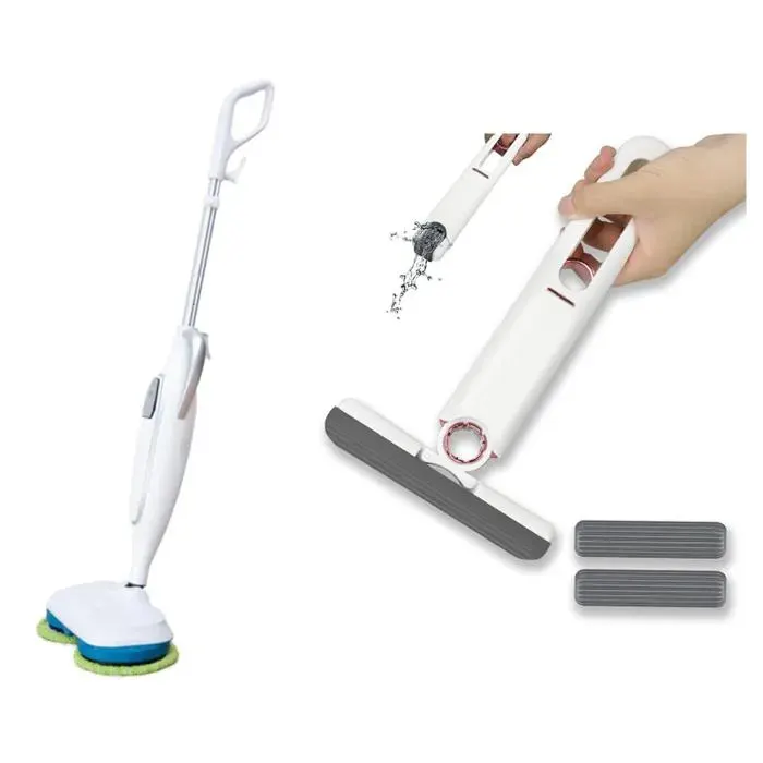 BALAI ELECTRIQUE ET MINI MOP NETTOIE TOUT Balai vapeur automatique Double tête rotative Eponge pour Salle de Bain Cuisine