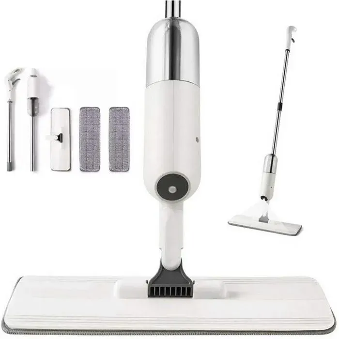Balai Lave Sol avec Vaporisateur sans Fils Microfibre 2 Chiffons de Vadrouille Réservoir 350ml