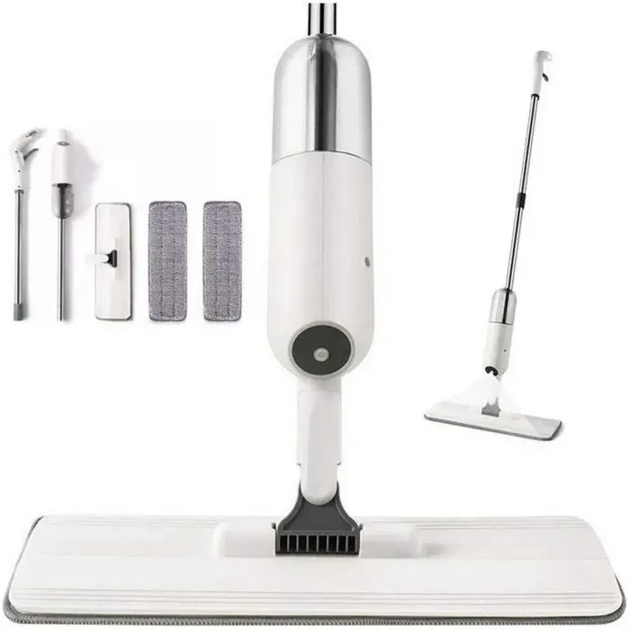 Balai Lave Sol avec Vaporisateur sans Fils Microfibre 2 Chiffons de Vadrouille Réservoir 350ml