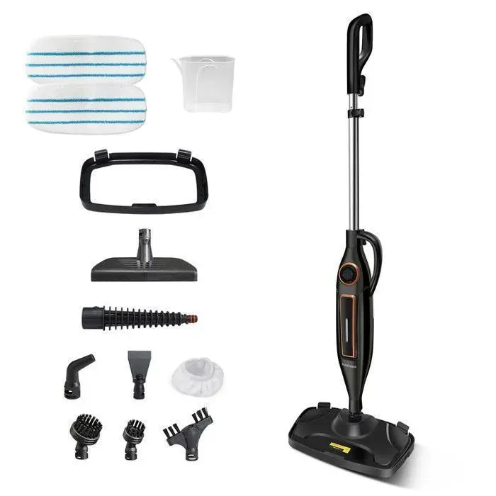 Balai Vapeur KotiCidsin 1250 W Nettoyeur Vapeur 2-en-1 Chauffage Rapide 15s Élimine 99.9% Bactéries Câble 5 m Noir