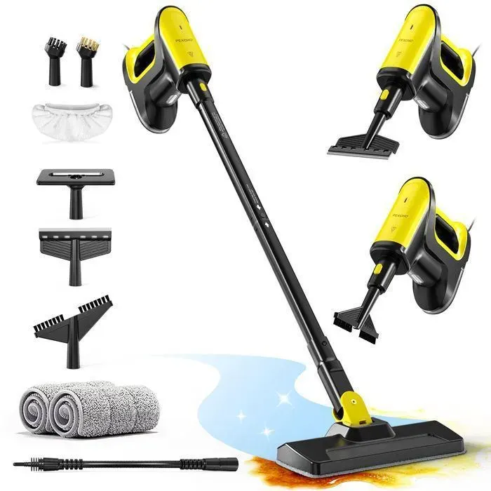 Balai vapeur - PEXCHO - 2-en-1 -1500W-2 microfibres - Câble 5M -Élimine 99.9% des Virus et Bactéries