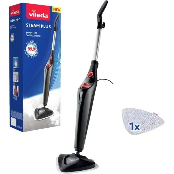 Balai Vapeur - VILEDA - Steam Plus - Nettoyage hygiénique - 999% bactéries tuées - 15 secondes de chauffe