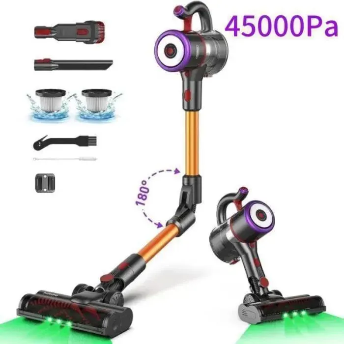 Balais aspirateur sans fil batterie 6x3200mAh longue autonomie structure pliable léger aspiration puissante LED filtre 5 étapes poi