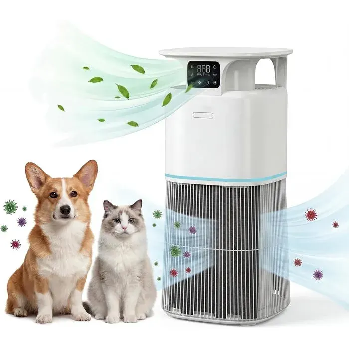 BALOVEBY Purificateur dAir HEPA H13 343m³/h – Anti-Poils dAnimaux & Neutraliseur dOdeurs Capteur Intelligent Auto