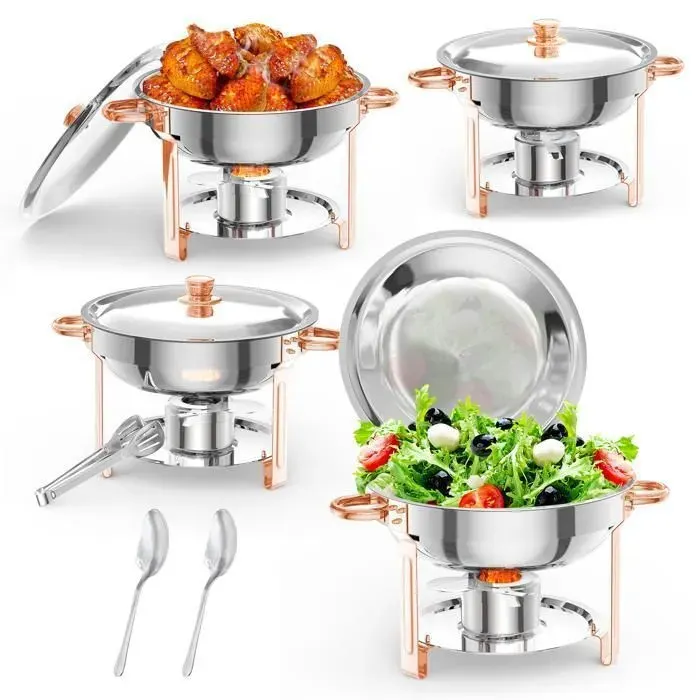 BALOVEBY Réchaud buffet rose gold 5L – Inox 201 démontable – Lot de 4 – Idéal réceptions mariages fêtes