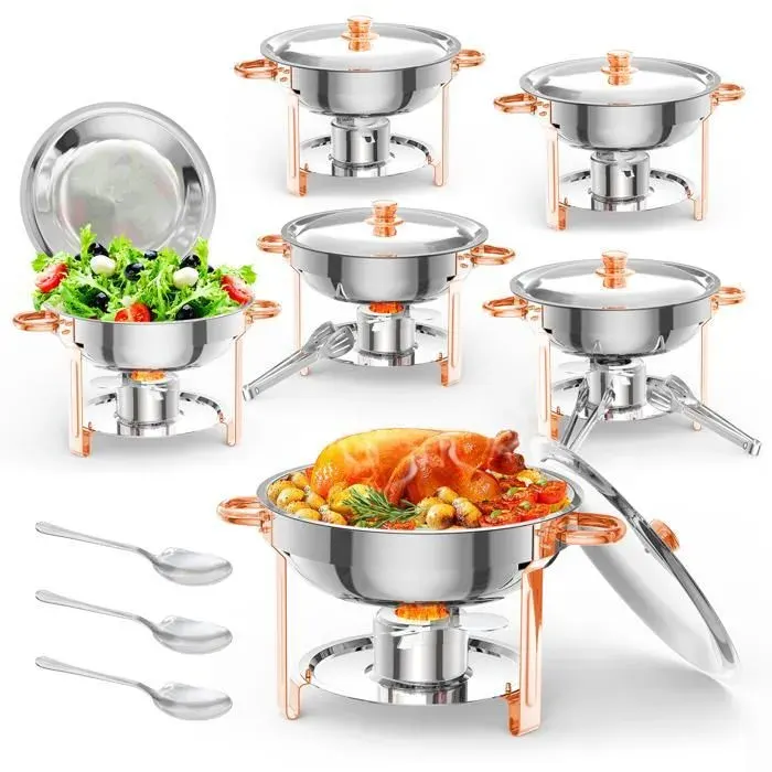 BALOVEBY Réchaud buffet rose gold 5L – Inox 201 démontable – Lot de 6 – Idéal réceptions mariages fêtes