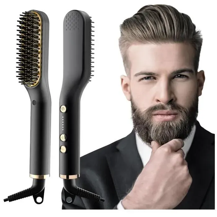 Barbe 2 en 1 Brosse Lissante Cheveux Professionnel avec Température Réglable de 120°C à 200°C Chauffage Rapide en 30Secondes