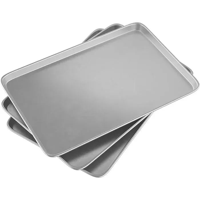 BARBECUE 3PCS Pque de Cuisson en Acier Inoxydable 60 x 40 x 3 cm Grande CapacitéAntiadhésives Rectanguires Bac Cuisson 3