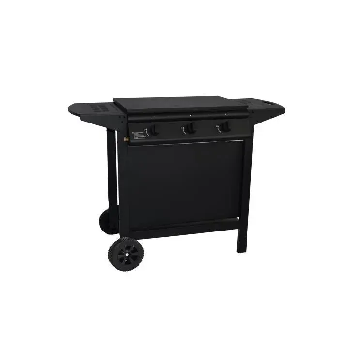 Barbecue à gaz + plancha - GRILL GARDEN - Noir - 3 brûleurs - Avec capot de protection - Allumage Piezo électrique