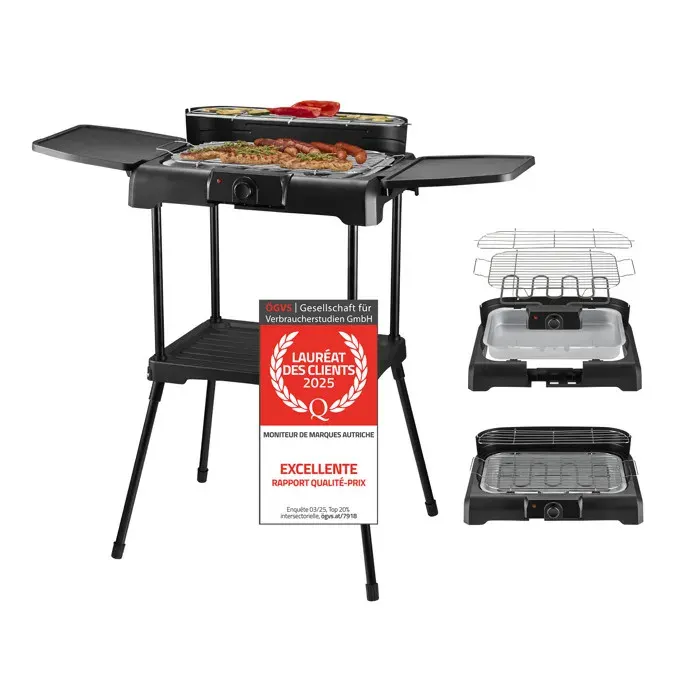Barbecue électrique 2 en 1 Barbecue de table et barbecue sur pied Régulateur de chaleur en continu 2200 W