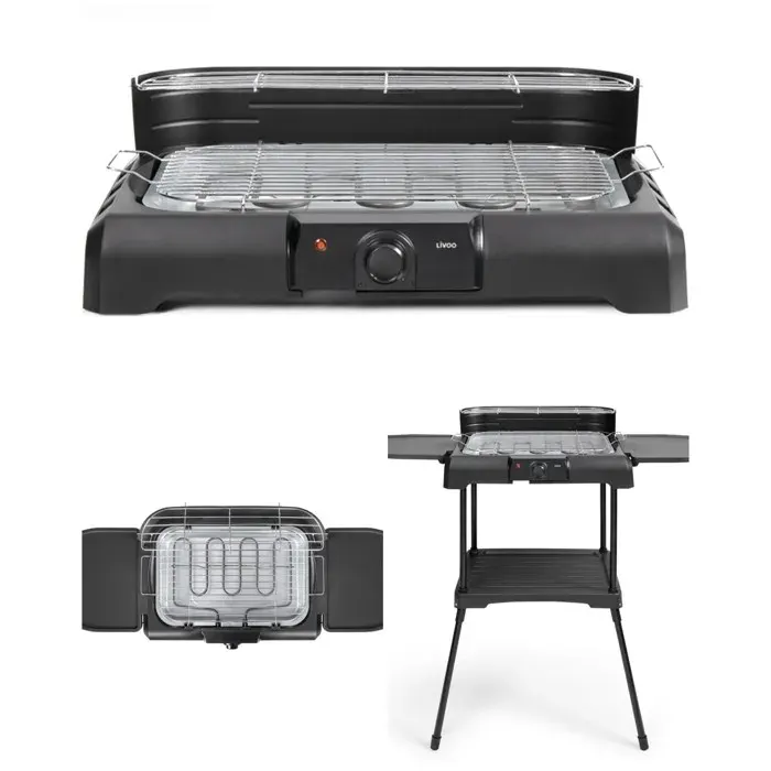 Barbecue électrique 2 en 1 - LIVOO - 2200 W - Sur pieds ou sur table - Grille 395x24 cm - IPX4 — coloris Noire