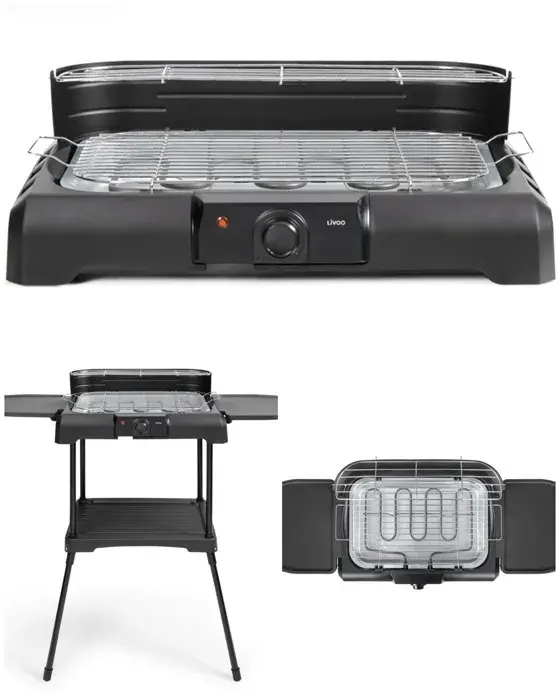Barbecue Electrique 2200W sur Pieds ou de Table Noir et rouge Acier et chrome 2200W