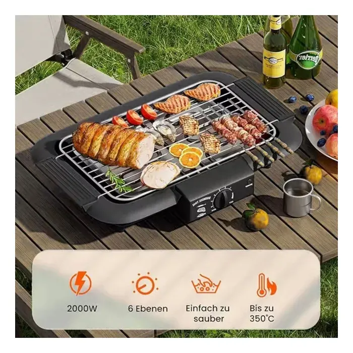 Barbecue électrique - ANTAL - 1800W Portable - 6 températures - 350°C max - Bac à graisse amovible — coloris Noir