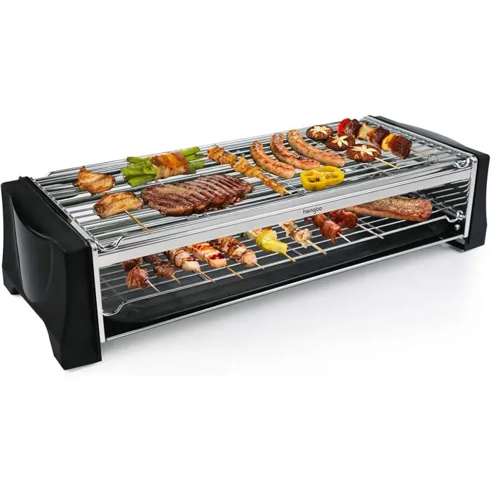 Barbecue Electrique De Table Bbq Electrique Sans Fumée Avec Espace Barbecue À Deux Étages Bac Collecteur Thermostat Réglable