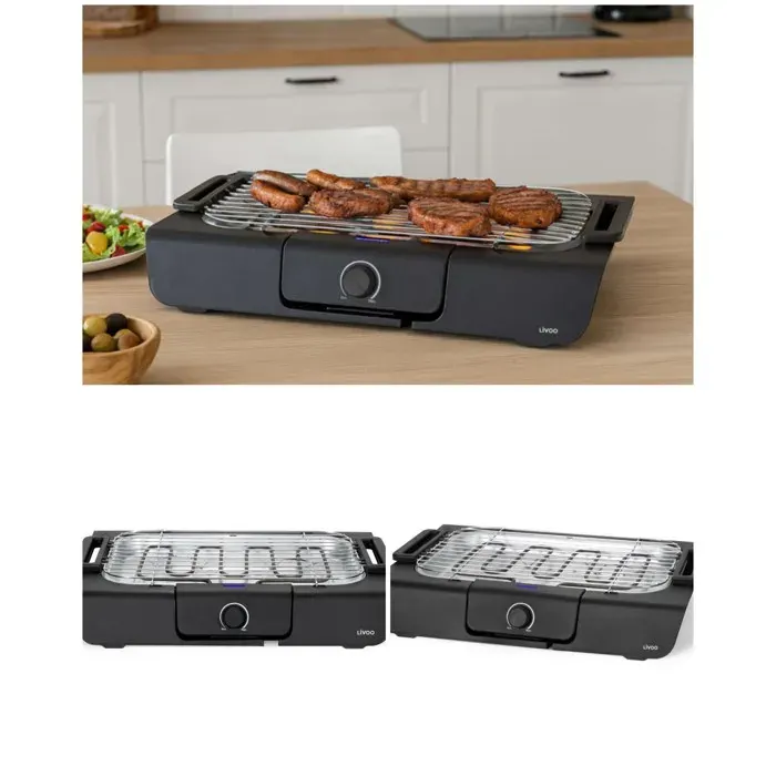 Barbecue électrique de table - LIVOO - 2000W - 41 x 24 cm - Thermostat ajustable - Usage intérieur — coloris Noir