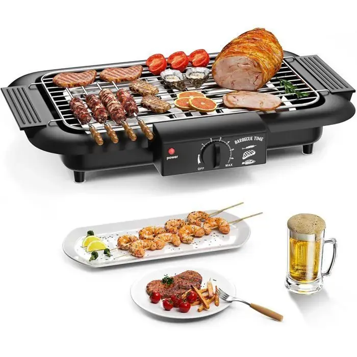 Barbecue Électrique Double Tube 2000W Gril sans Fumée Barbecue intérieur/extérieur Démontable Portable Haut BARBECUE DE TABLE