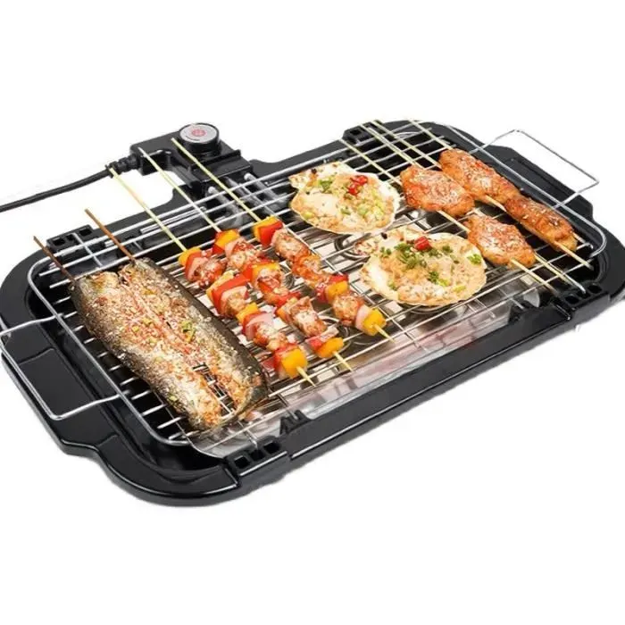 Barbecue Electrique Exterieur Balcon Plancha Grille Barbecue BBQ avec Grille Amovible1800W Surface Gril 41 x 23 cm Noir - CALDION