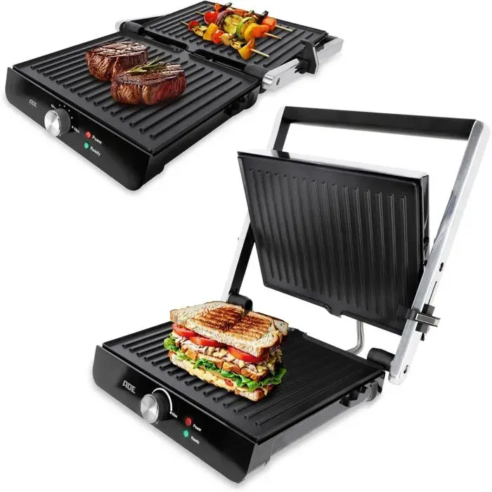 Barbecue Électrique - GATO NEGRO - Gril 3 en 1 - Plaques Antiadhésives - 2000 Watts - Double Surface de Cuisson