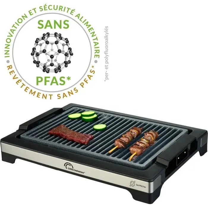 Barbecue électrique LITTLE BALANCE - Easy Nopifas - Surface de cuisson 38 x 25 cm - Revêtement microcéramique sans PFAS - 2000W