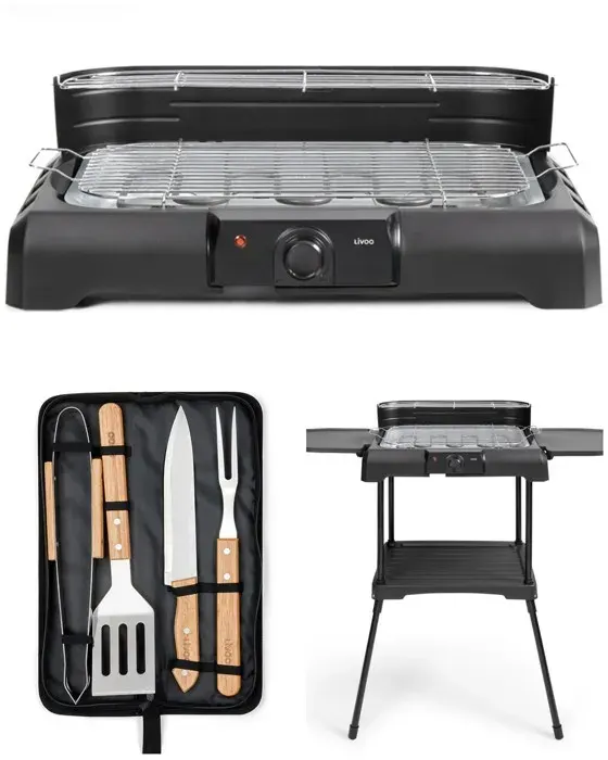 Barbecue Électrique - LIVOO - 2200W - 2 en 1 - Noir et Rouge - Surface 395 x 24 cm