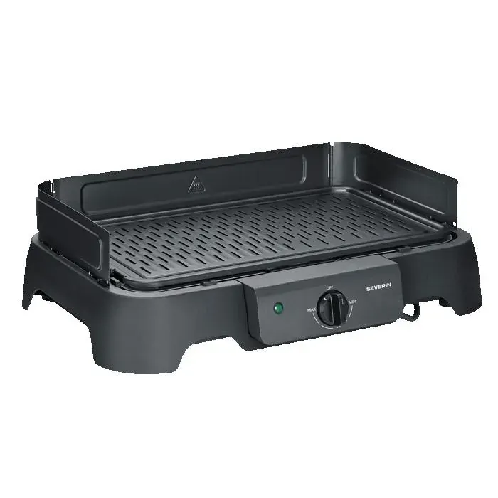 Barbecue électrique - SEVERIN - PG8595 - 2000W - Surface de cuisson 39x23cm sans PFAS - Thermostat pare-vent bac à eau - Noir