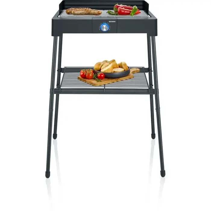 Barbecue électrique sur pieds - SEVERIN - PG8566 - 2200 W - Surface de cuisson 445 x 26 cm - Thermostat réglable - Noir