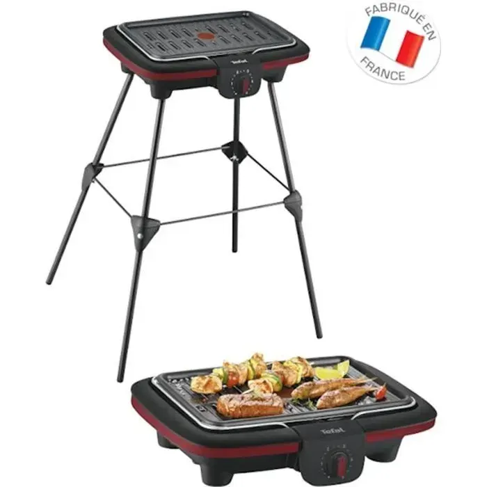 Barbecue électrique TEFAL Easy Grill Contact sur pieds - 2300W - Plaque aluminium - Noir/Bordeaux