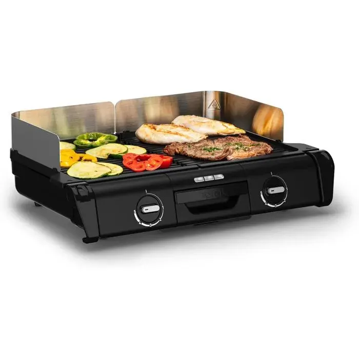 Barbecue Électrique XL Family Grill 2400W 2 Thermostats Réglables Cuisson Intérieur Extérieur Plaques Compatibles Lave-Vaisselle