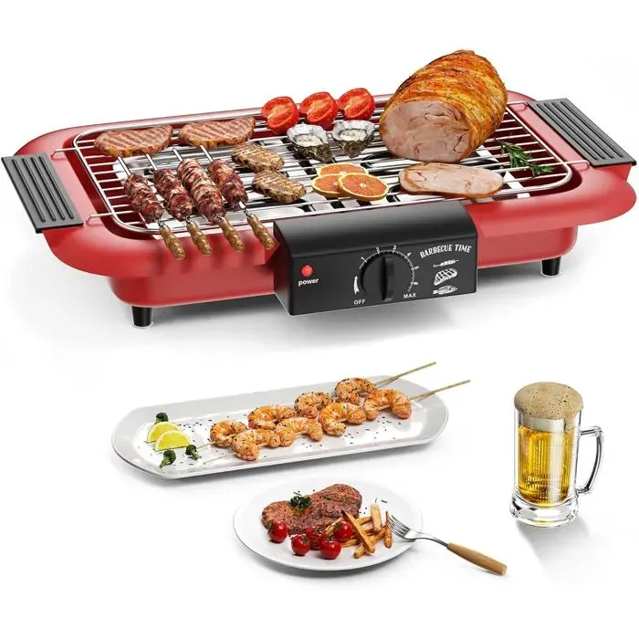 Barbecue électriquebarbecue intérieur/extérieur antiadhésif sans fumée double tube 2000 Wportablehaute puissanceamovible rouge