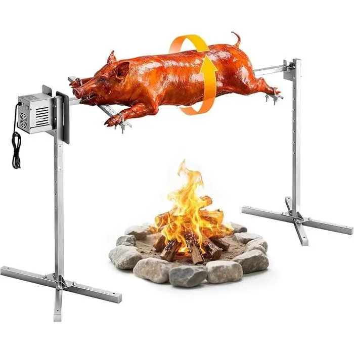 Barbecue Rôtissoire Capacité de Charge de 40 kg Kit de Tournebroche Électrique à 8 Niveaux de Hauteur Moteur Automatique 38 W