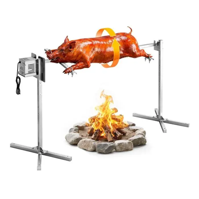 Barbecue Rôtissoire Capacité de Charge de 40 kg Kit de Tournebroche Électrique à 8 Niveaux de Hauteur Moteur Automatique 38 W