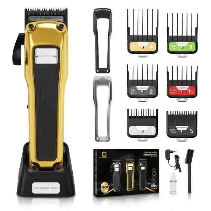 BarberPub Tondeuse à cheveux professionnelle tondeuse pour hommes avec 6 lames 2 capots de protection et station de rechargeHC176