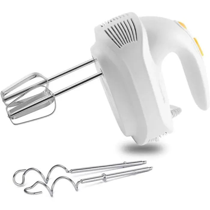 Batteur à Main Electrique Cuisine à Main Puissant Fouet Cuisine Electrique Polyvalent Silencieux 5 Vitesses2 Fouets et 2 Crochets
