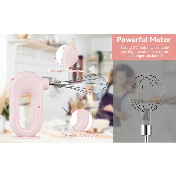 Batteur à Main Sans FilMini Batteur à Main électrique Domestique USB Rechargeable Batteur à Oeufs Portable Batteur 4Modes De(Rose)