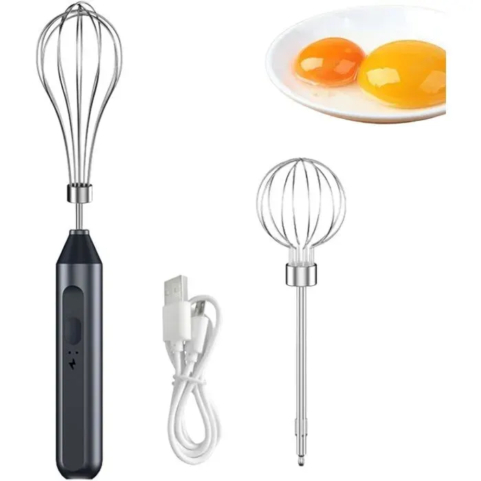 Batteur à oeufs électrique sans fil vertical 3 vitesses avec séparateur doeufs et batteurs deux fils pour pâtisserie Type H Noir