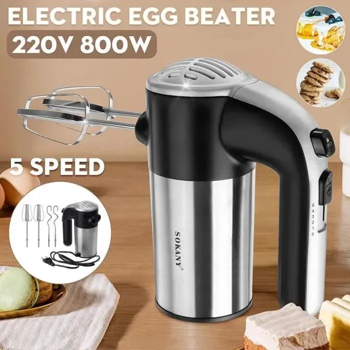 Batteur à œufs électrique Noir 800W Petit Mélangeur Automatique Pour Aliments Crème Cuisine