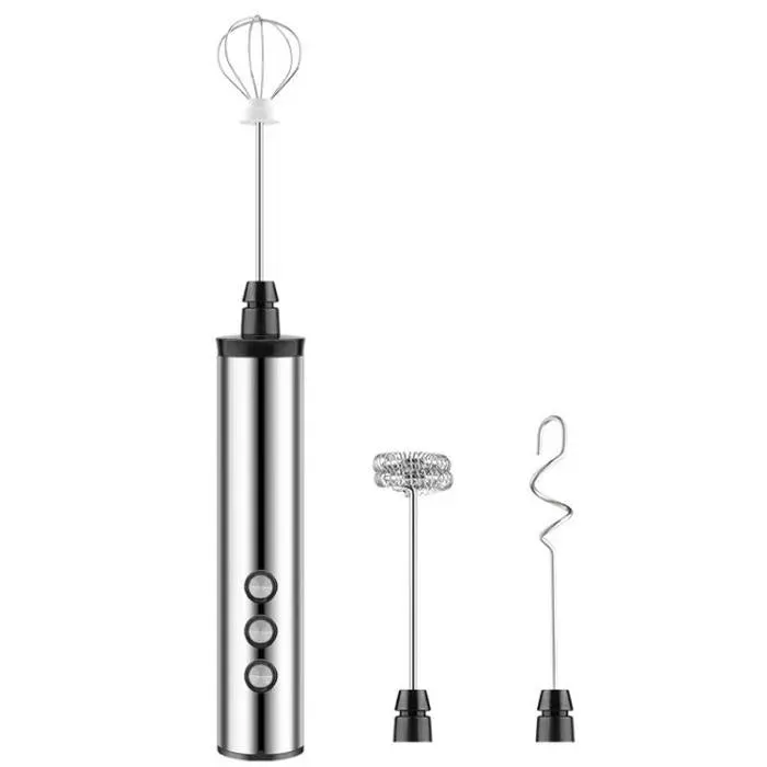 Batteur à œufs électrique portable rechargeable 3 en 1 mini mousseur à lait pour la pâtisserie (acier inoxydable)